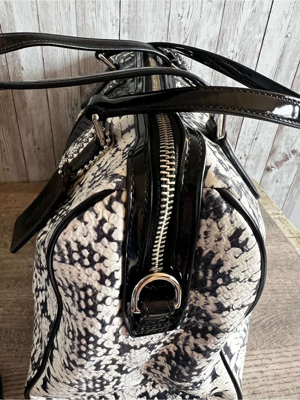 Coach Nancy Exotic Black & White Snake-Print Satchel - Picture 5 of 14
